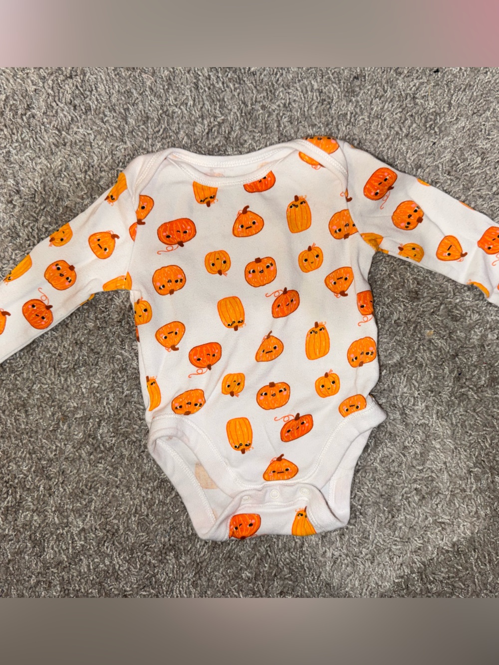 Old Navy Long-Sleeve Baby One-Piece with Orange Pumpkin Print Halloween 3-6 mos